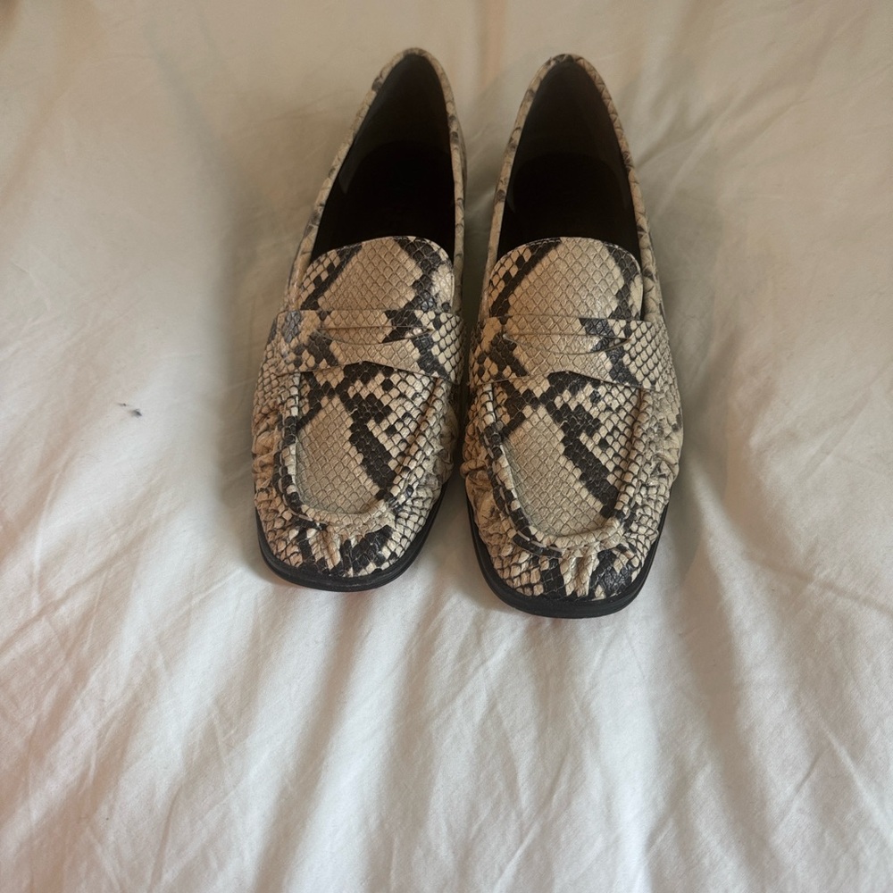 Python-Pattern Slip-On Penny Loafers in Neutral Brown & Cream